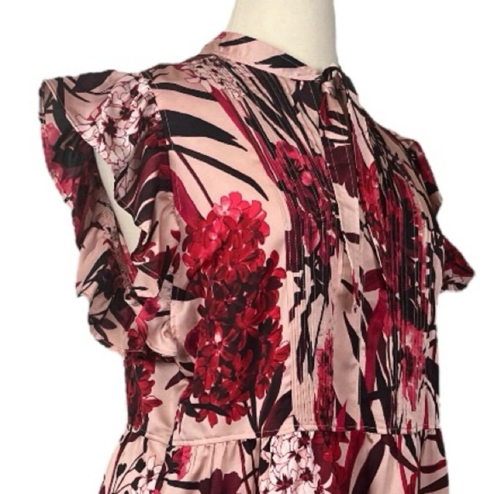 Tommy Hilfiger New Shift Dress Ruffle Tie Neck Pink Red Floral Women’s Size 16 - Picture 6 of 13